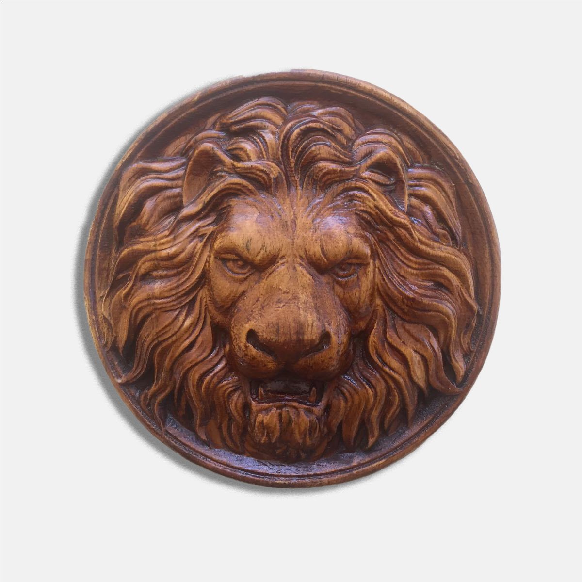 Lion head wood carved sculpture wooden wall hanging art decor plaque hunting gift animal collectible